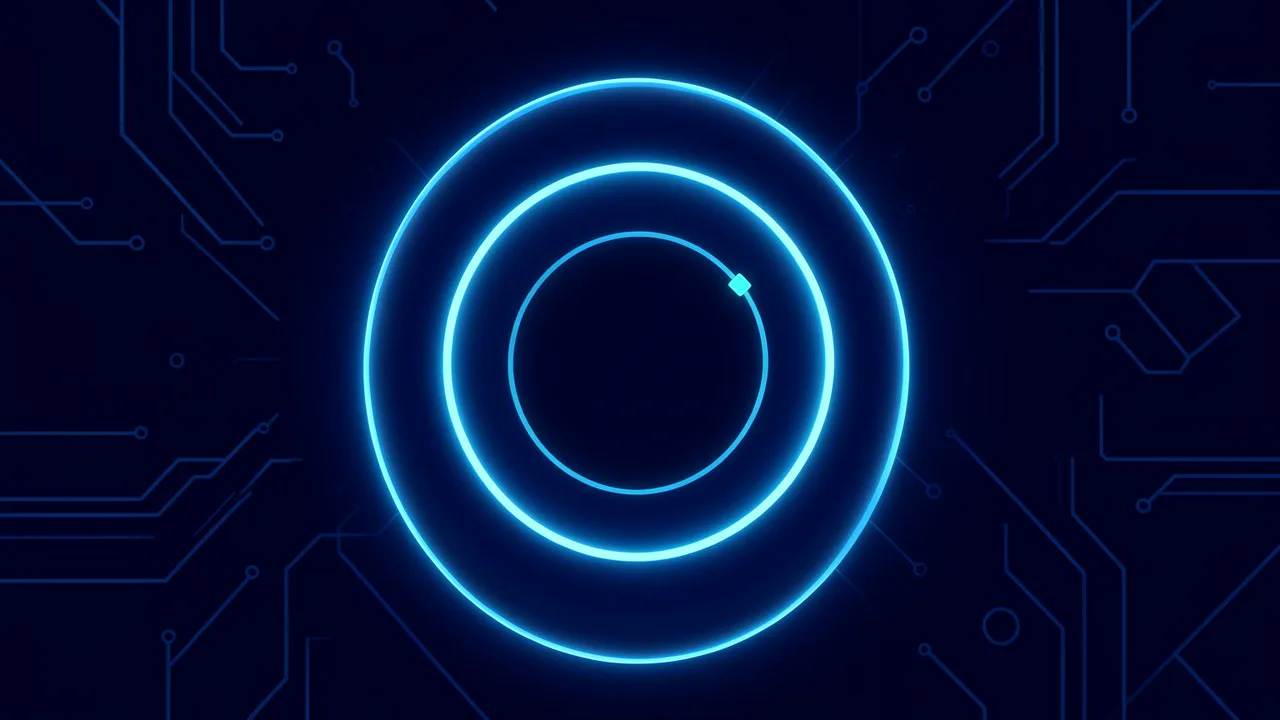 AI-generated image: Three cyan concentric glowing circles with small dot on innermost ring on dark background